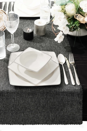 West Home Anthracite Premium Linen Runner and Tablecloth Double Set (1,5' × 6' - 5' × 7,2') - 2