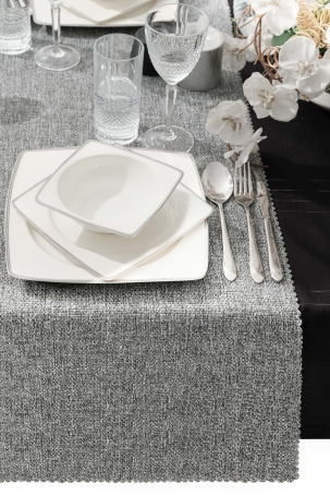 West Home Grey Premium Linen Runner and Tablecloth Double Set (1,5' × 6' - 5' × 7,2') - 2