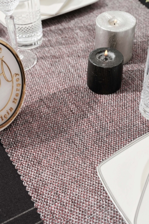 West Home Grey-Red Premium Linen Runner and Tablecloth Double Set (1,5' × 6' - 5' × 7,2') - 3