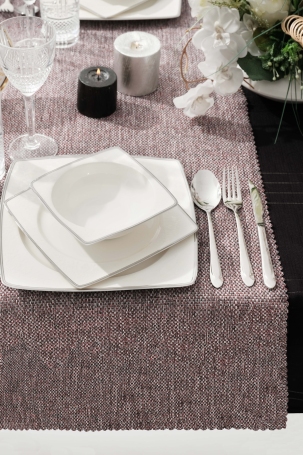 West Home Grey-Red Premium Linen Runner and Tablecloth Double Set (1,5' × 6' - 5' × 7,2') - 2