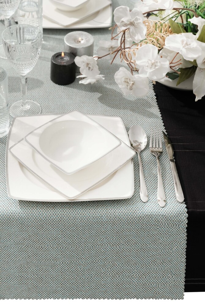 West Home Turquoise Premium Linen Runner and Tablecloth Double Set (1,5' × 6' - 5' × 7,2') - 2