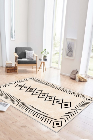 West Home WH375 Beige Scandinavian Machine Washable, Non-Slip Base, Stain Resistant, Antiallergic and Antibacterial, Rectangular Living Room Rug 