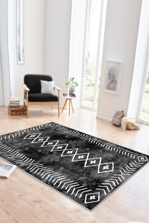 West Home WH375 Black Scandinavian Machine Washable, Non-Slip Base, Stain Resistant, Antiallergic and Antibacterial, Rectangular Living Room Rug 