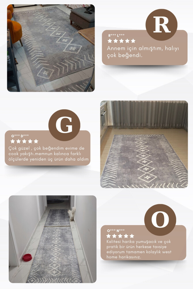 West Home WH375 Grey Scandinavian Machine Washable, Non-Slip Base, Stain Resistant, Antiallergic and Antibacterial, Rectangular Cut Runner - 4