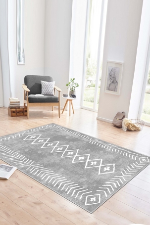 West Home WH375 Grey Scandinavian Machine Washable, Non-Slip Base, Stain Resistant, Antiallergic and Antibacterial, Rectangular Living Room Rug 