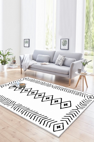 West Home WH375 White Scandinavian Machine Washable, Non-Slip Base, Stain Resistant, Antiallergic and Antibacterial, Rectangular Living Room Rug - 1