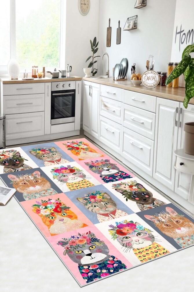 West Home WH387 Multy Modern Machine Washable, Non-Slip Base, Stain Resistant, Antiallergic and Antibacterial, Rectangular Kitchen Rug - 1