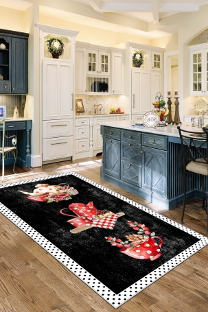 West Home WH391 Black Polka Dot Machine Washable, Non-Slip Base, Stain Resistant, Antiallergic and Antibacterial, Rectangular Kitchen Rug - 1