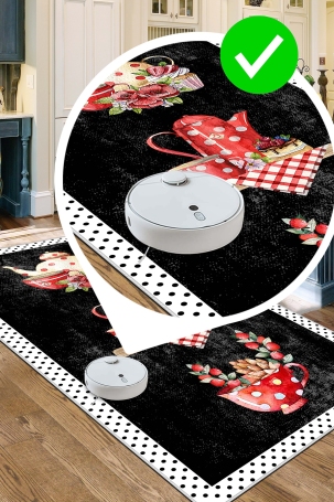 West Home WH391 Black Polka Dot Machine Washable, Non-Slip Base, Stain Resistant, Antiallergic and Antibacterial, Rectangular Kitchen Rug - 3