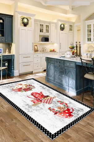 West Home WH391 Grey Polka Dot Machine Washable, Non-Slip Base, Stain Resistant, Antiallergic and Antibacterial, Rectangular Kitchen Rug 