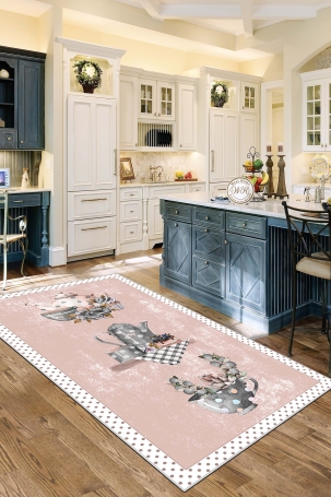 West Home WH391 Rose Polka Dot Machine Washable, Non-Slip Base, Stain Resistant, Antiallergic and Antibacterial, Rectangular Kitchen Rug - 1