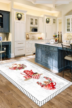 West Home WH391 White Polka Dot Machine Washable, Non-Slip Base, Stain Resistant, Antiallergic and Antibacterial, Rectangular Kitchen Rug 