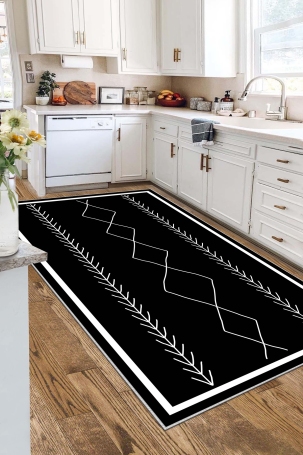 West Home WH394 Black Scandinavian Machine Washable, Non-Slip Base, Stain Resistant, Antiallergic and Antibacterial, Rectangular Kitchen Rug - 1