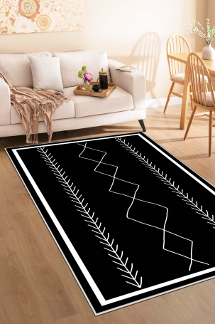 West Home WH394 Black Scandinavian Machine Washable, Non-Slip Base, Stain Resistant, Antiallergic and Antibacterial, Rectangular Living Room Rug 