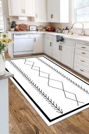 West Home WH394 White Scandinavian Machine Washable, Non-Slip Base, Stain Resistant, Antiallergic and Antibacterial, Rectangular Kitchen Rug - 1