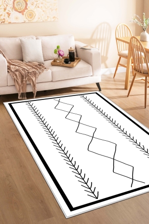 West Home WH394 White Scandinavian Machine Washable, Non-Slip Base, Stain Resistant, Antiallergic and Antibacterial, Rectangular Living Room Rug - 1