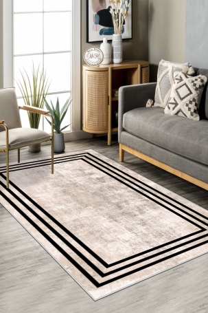 West Home WH413 Beige Modern Machine Washable, Non-Slip Base, Stain Resistant, Antiallergic and Antibacterial, Rectangular Living Room Rug 