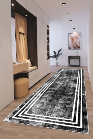 West Home WH413 Black Modern Machine Washable, Non-Slip Base, Stain Resistant, Antiallergic and Antibacterial, Rectangular Cut Runner - 1