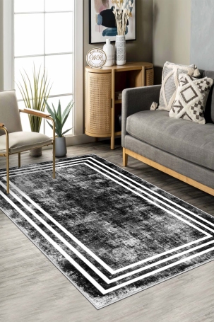 West Home WH413 Black Modern Machine Washable, Non-Slip Base, Stain Resistant, Antiallergic and Antibacterial, Rectangular Living Room Rug 