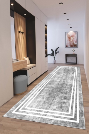 West Home WH413 Grey Modern Machine Washable, Non-Slip Base, Stain Resistant, Antiallergic and Antibacterial, Rectangular Cut Runner 