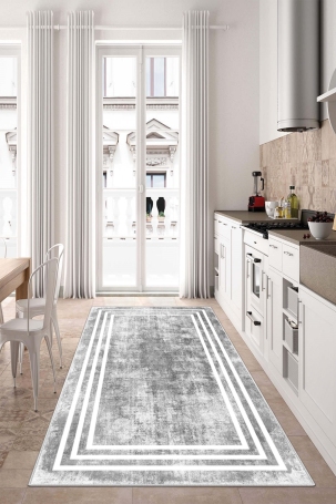 West Home WH413 Grey Modern Machine Washable, Non-Slip Base, Stain Resistant, Antiallergic and Antibacterial, Rectangular Kitchen Rug - 1