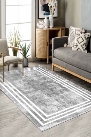 West Home WH413 Grey Modern Machine Washable, Non-Slip Base, Stain Resistant, Antiallergic and Antibacterial, Rectangular Living Room Rug 