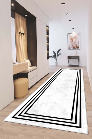 West Home WH413 White Modern Machine Washable, Non-Slip Base, Stain Resistant, Antiallergic and Antibacterial, Rectangular Cut Runner 