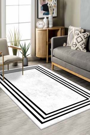 West Home WH413 White Modern Machine Washable, Non-Slip Base, Stain Resistant, Antiallergic and Antibacterial, Rectangular Living Room Rug 