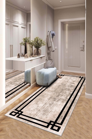 West Home WH422 Beige Modern Machine Washable, Non-Slip Base, Stain Resistant, Antiallergic and Antibacterial, Rectangular Cut Runner - 1