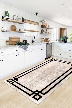 West Home WH422 Beige Modern Machine Washable, Non-Slip Base, Stain Resistant, Antiallergic and Antibacterial, Rectangular Kitchen Rug - 1