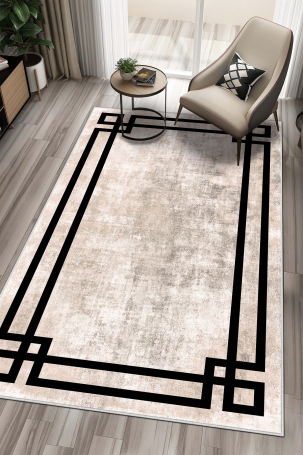 West Home WH422 Beige Modern Machine Washable, Non-Slip Base, Stain Resistant, Antiallergic and Antibacterial, Rectangular Living Room Rug - 1