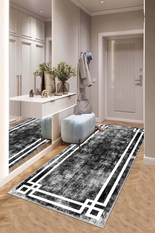 West Home WH422 Black Modern Machine Washable, Non-Slip Base, Stain Resistant, Antiallergic and Antibacterial, Rectangular Cut Runner 