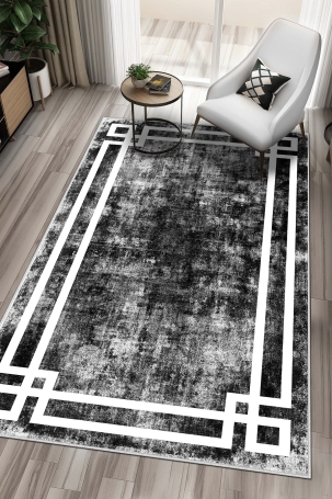 West Home WH422 Black Modern Machine Washable, Non-Slip Base, Stain Resistant, Antiallergic and Antibacterial, Rectangular Living Room Rug 