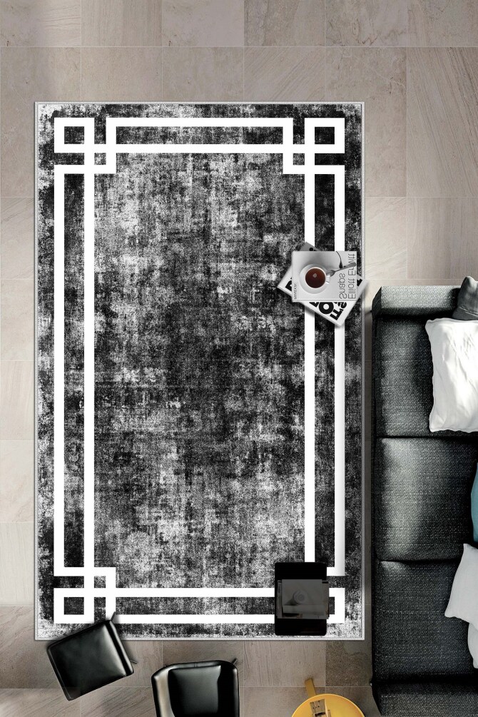 West Home WH422 Black Modern Machine Washable, Non-Slip Base, Stain Resistant, Antiallergic and Antibacterial, Rectangular Living Room Rug - 2