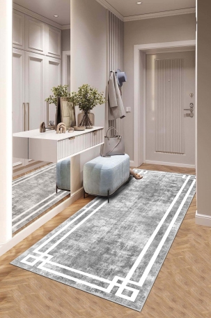 West Home WH422 Grey Modern Machine Washable, Non-Slip Base, Stain Resistant, Antiallergic and Antibacterial, Rectangular Cut Runner 