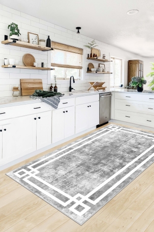 West Home WH422 Grey Modern Machine Washable, Non-Slip Base, Stain Resistant, Antiallergic and Antibacterial, Rectangular Kitchen Rug 