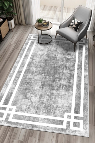 West Home WH422 Grey Modern Machine Washable, Non-Slip Base, Stain Resistant, Antiallergic and Antibacterial, Rectangular Living Room Rug 