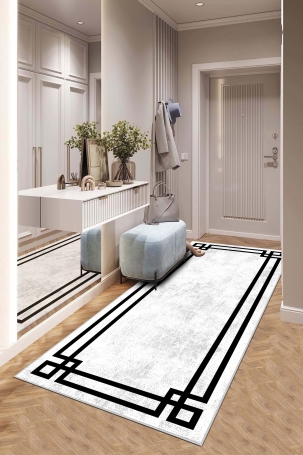 West Home WH422 White Modern Machine Washable, Non-Slip Base, Stain Resistant, Antiallergic and Antibacterial, Rectangular Cut Runner 