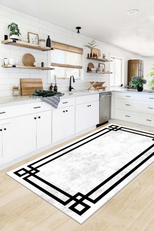 West Home WH422 White Modern Machine Washable, Non-Slip Base, Stain Resistant, Antiallergic and Antibacterial, Rectangular Kitchen Rug 