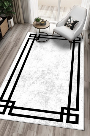 West Home WH422 White Modern Machine Washable, Non-Slip Base, Stain Resistant, Antiallergic and Antibacterial, Rectangular Living Room Rug - 1