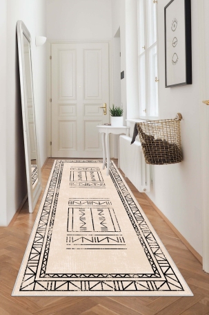 West Home WH435 Beige Scandinavian Machine Washable, Non-Slip Base, Stain Resistant, Antiallergic and Antibacterial, Rectangular Cut Runner 