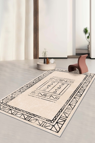 West Home WH435 Beige Scandinavian Machine Washable, Non-Slip Base, Stain Resistant, Antiallergic and Antibacterial, Rectangular Living Room Rug 