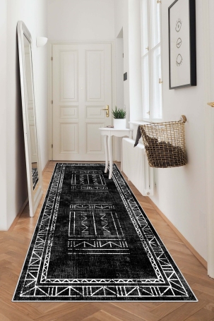 West Home WH435 Black Scandinavian Machine Washable, Non-Slip Base, Stain Resistant, Antiallergic and Antibacterial, Rectangular Cut Runner 