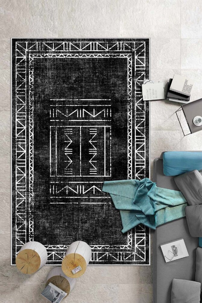 West Home WH435 Black Scandinavian Machine Washable, Non-Slip Base, Stain Resistant, Antiallergic and Antibacterial, Rectangular Cut Runner - 2