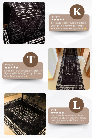 West Home WH435 Black Scandinavian Machine Washable, Non-Slip Base, Stain Resistant, Antiallergic and Antibacterial, Rectangular Cut Runner - 4