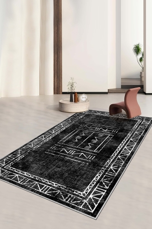 West Home WH435 Black Scandinavian Machine Washable, Non-Slip Base, Stain Resistant, Antiallergic and Antibacterial, Rectangular Living Room Rug 