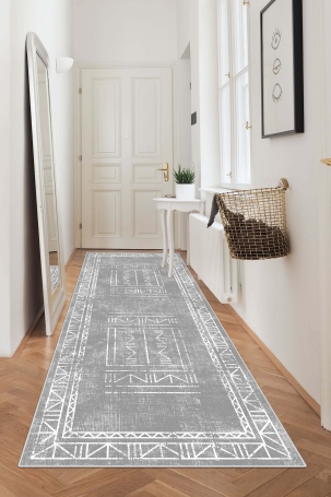 West Home WH435 Grey Scandinavian Machine Washable, Non-Slip Base, Stain Resistant, Antiallergic and Antibacterial, Rectangular Cut Runner - 1