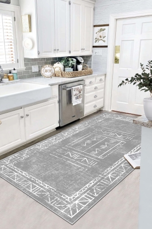 West Home WH435 Grey Scandinavian Machine Washable, Non-Slip Base, Stain Resistant, Antiallergic and Antibacterial, Rectangular Kitchen Rug 