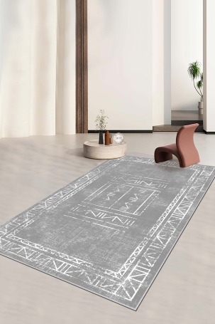 West Home WH435 Grey Scandinavian Machine Washable, Non-Slip Base, Stain Resistant, Antiallergic and Antibacterial, Rectangular Living Room Rug 