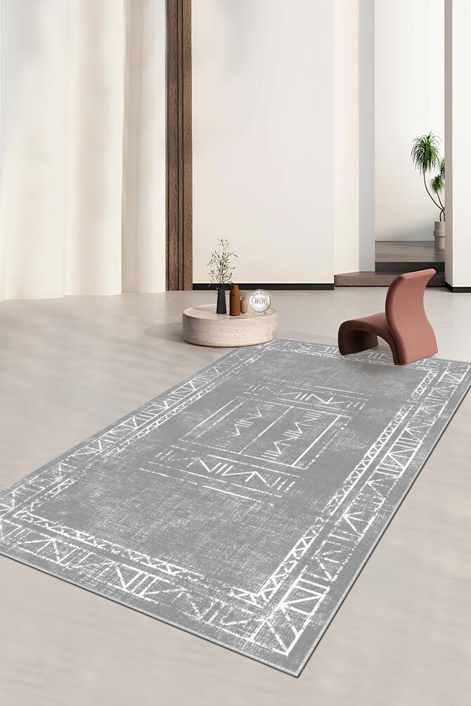 West Home WH435 Grey Scandinavian Machine Washable, Non-Slip Base, Stain Resistant, Antiallergic and Antibacterial, Rectangular Living Room Rug - 1